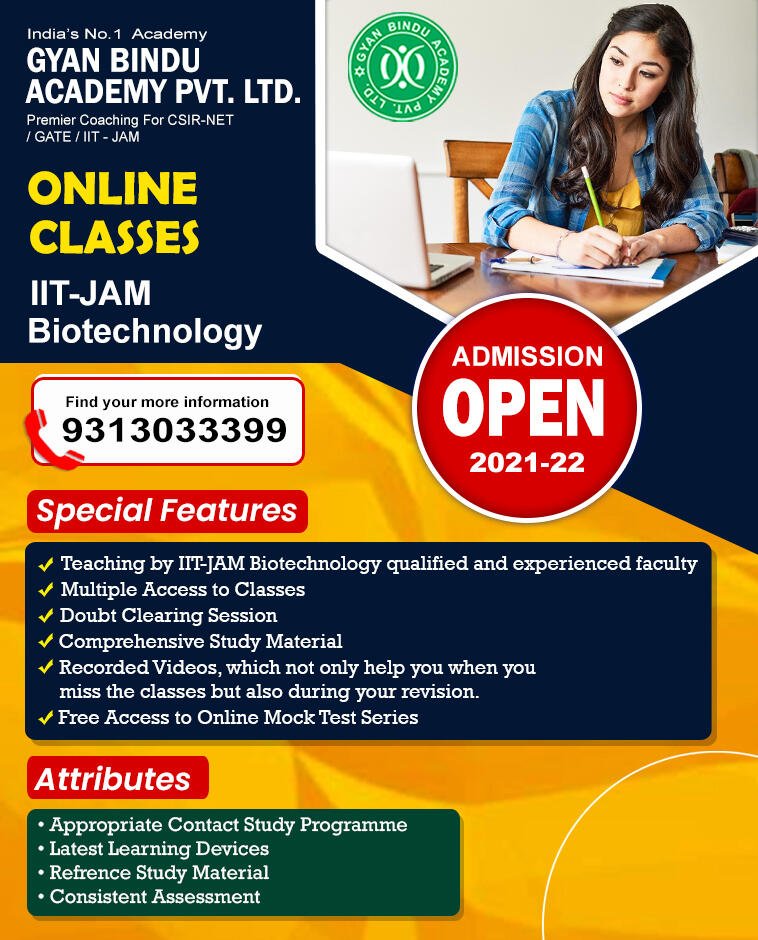 India's Online Coaching for IIT JAM Biotechnology Gyan Bindu Academy